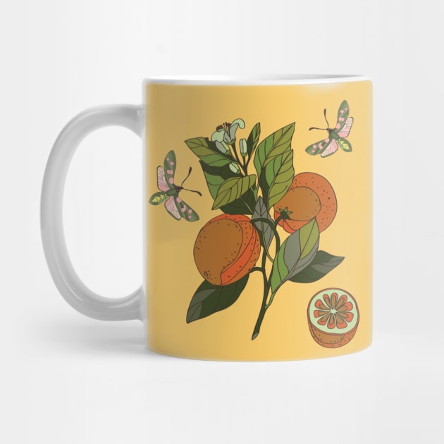 Botanical illustration of plants orange and butterflies by EEVLADA